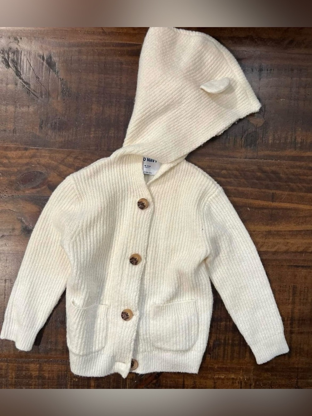 Old Navy Cream Hooded Baby Cardigan with Wooden Buttons 18/24 months